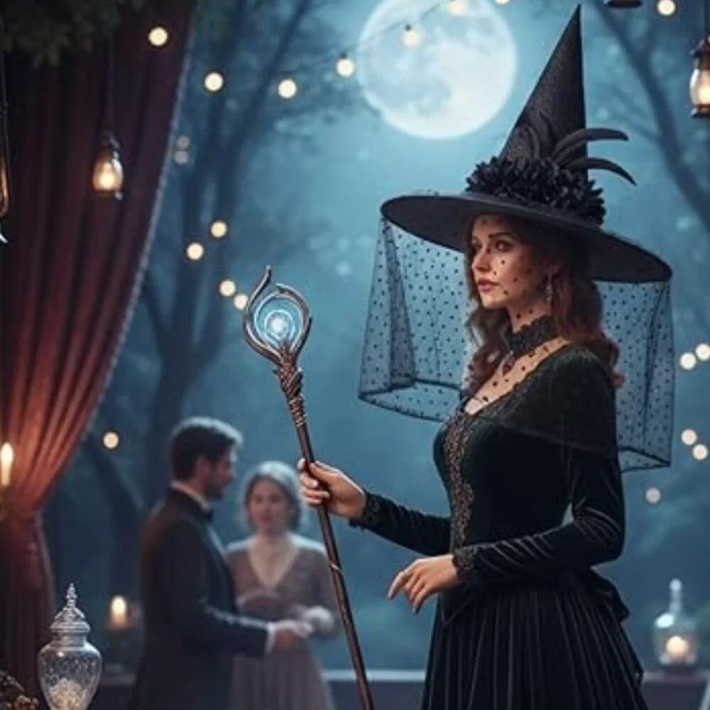 Black Witch Hat with Lace Veil